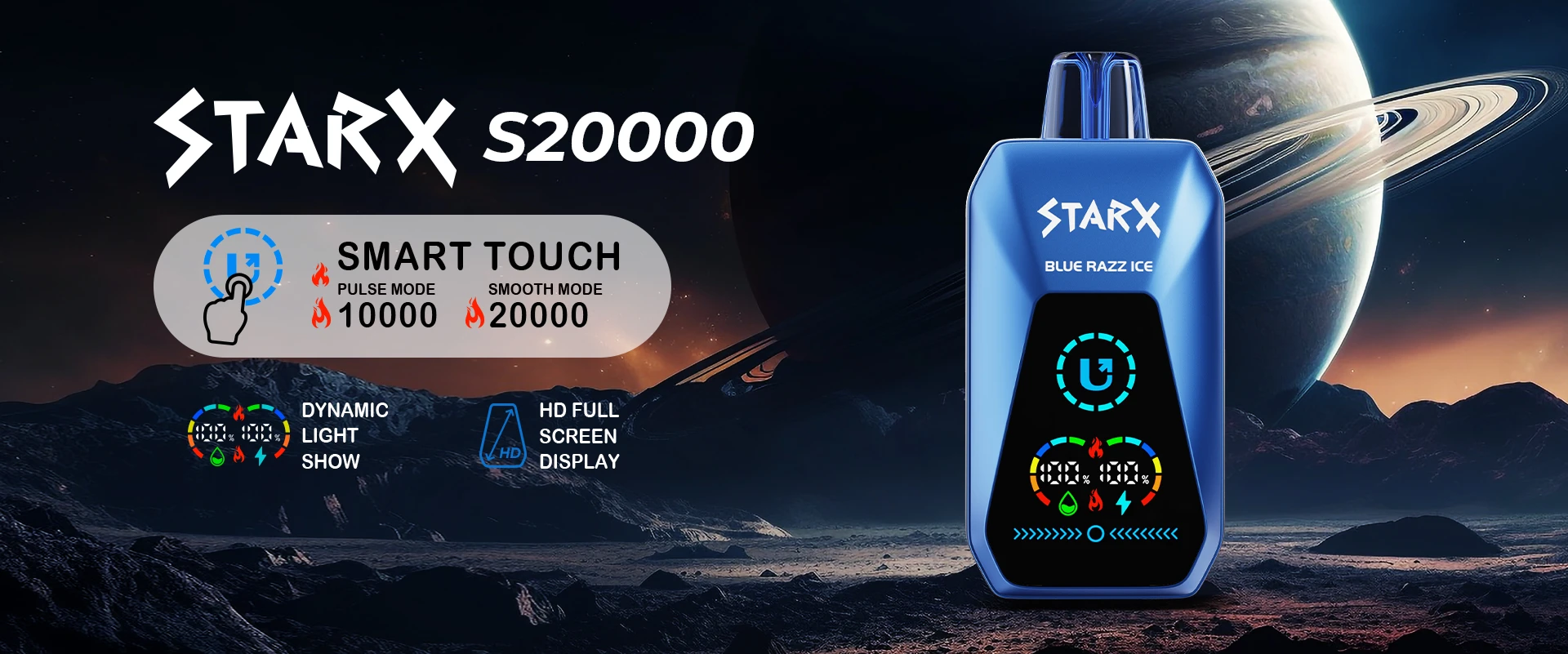 STARX Vape Smart Touch, 3 tikken voor modus: PULSE 10.000, SMOOTH 20.000 puffs