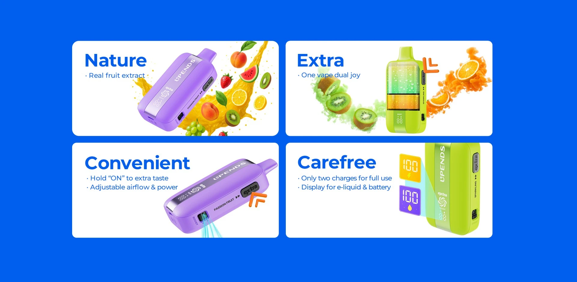Natuurlijke extracten, dual taste, display voor liquid & batterij, verstelbare airflow/power