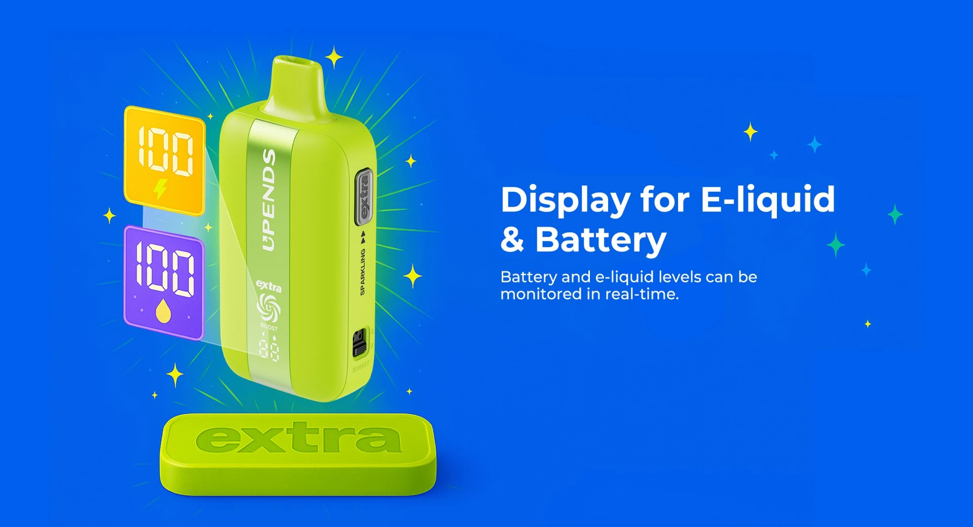 Display toont batterij- en liquidniveau in realtime
