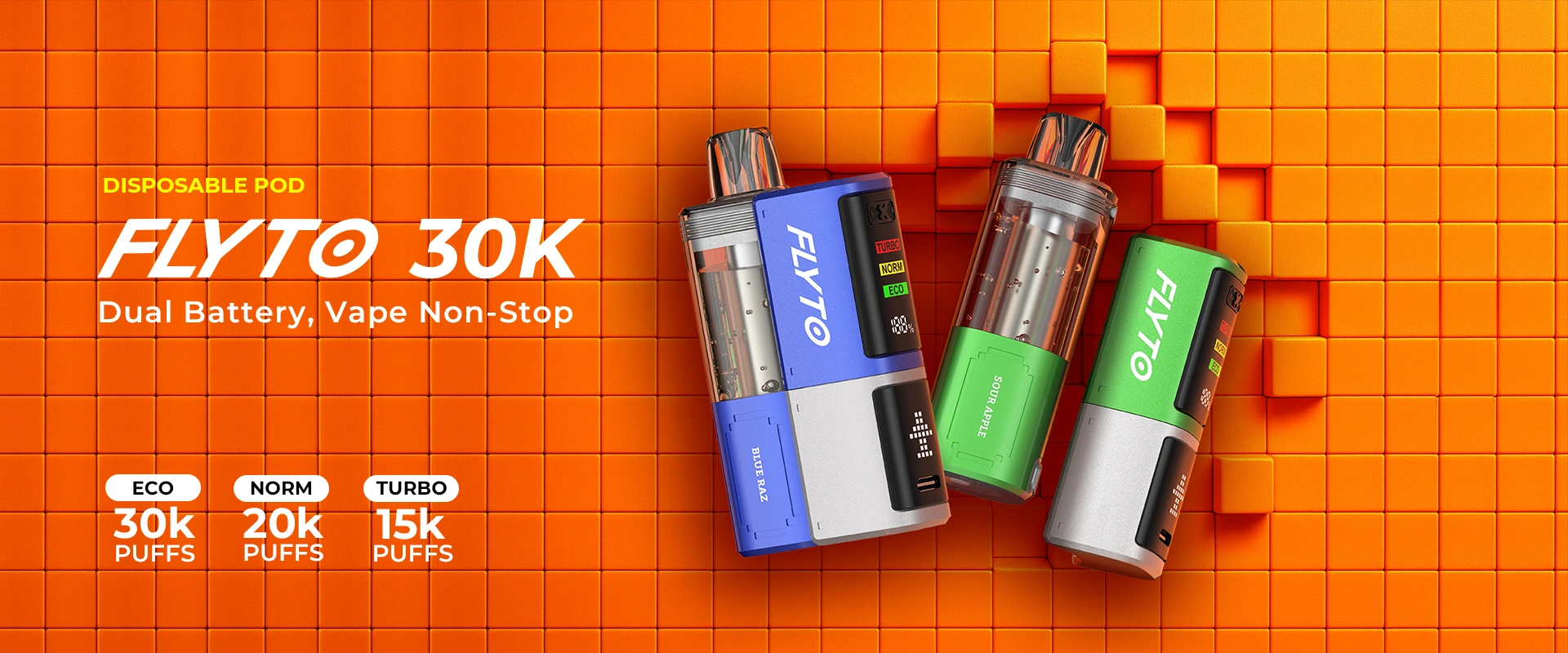 FLYTO 30K Wegwerp Pod – Dubbele batterij, ononderbroken vapen