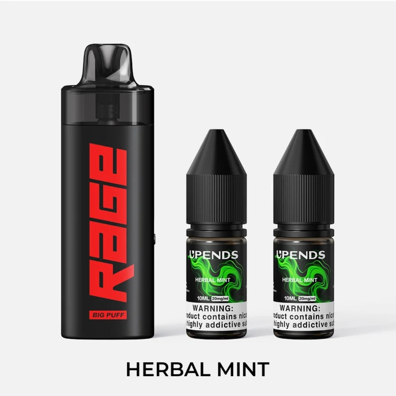UPENDS RAGE – incl. 2× 10ml E-liquid (20mg), Herbal Mint – Zwart